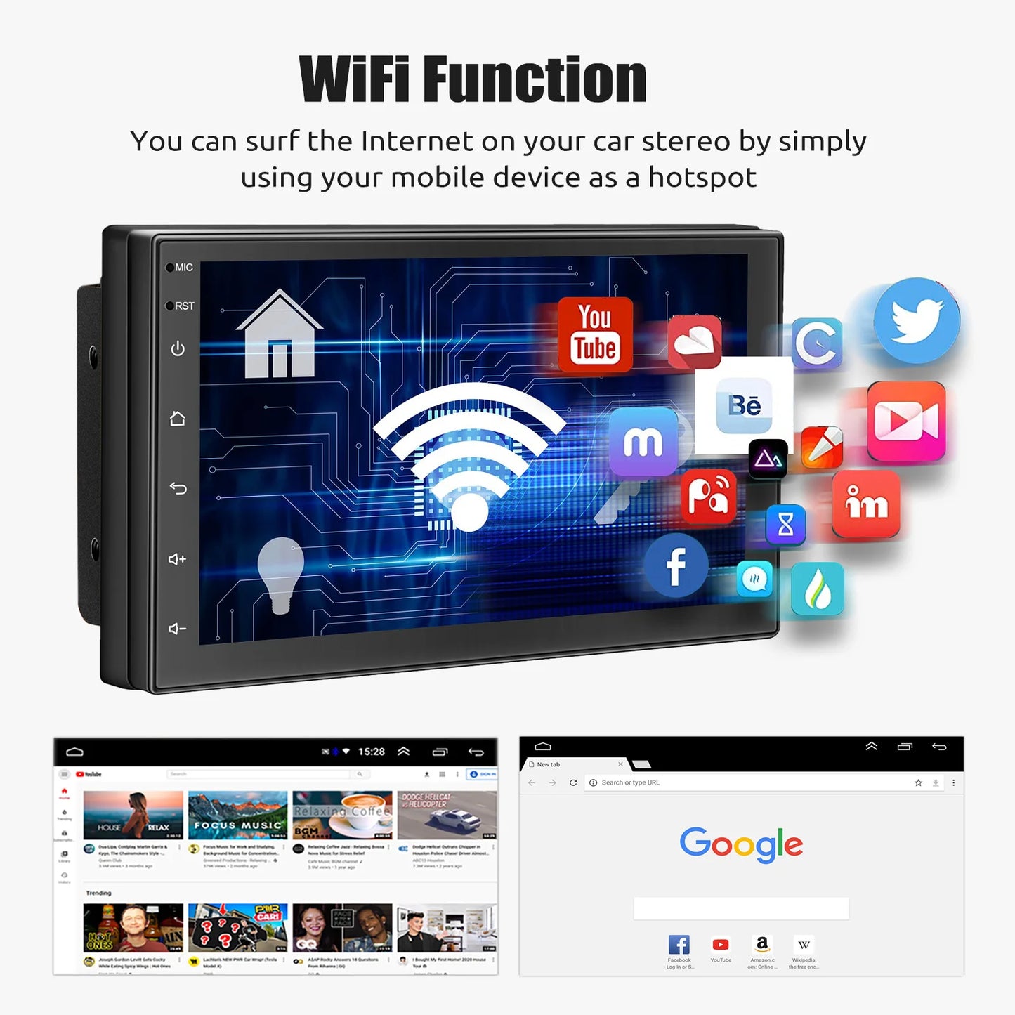 7"/9"/10“ 2 DIN Android 15 4+64G Car Stereo Multimedia Player Universal Carplay Android Auto GPS Navigation FM Radio Touchscreen