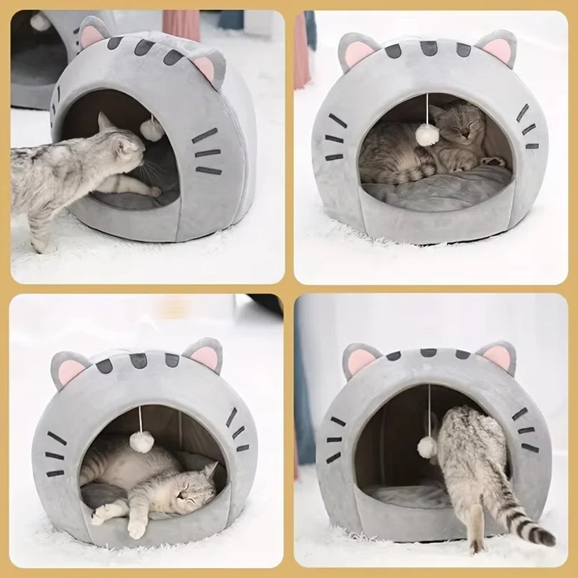 Cartoon Cat Cave Bed - Kitten House & Puppy Tent – photo 3