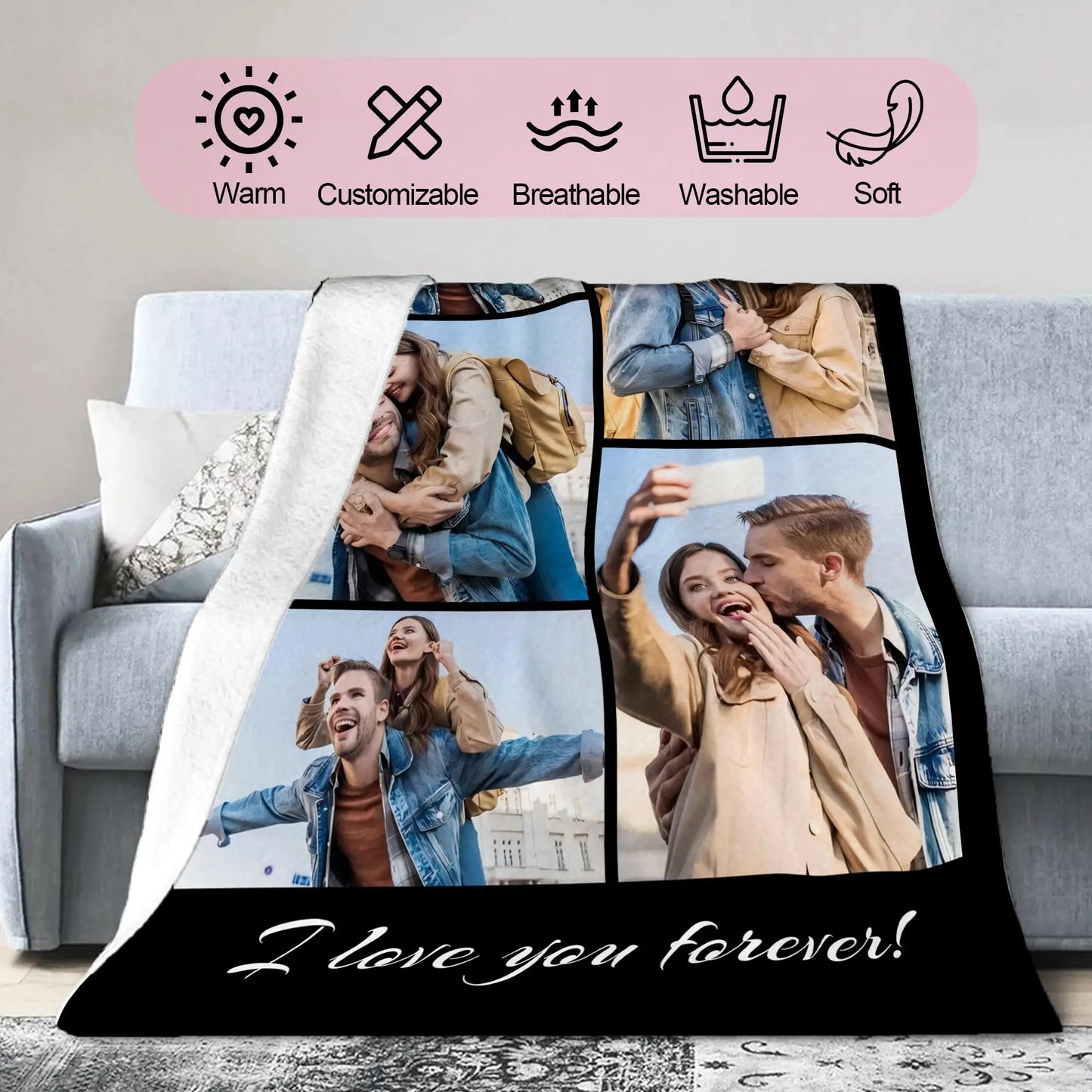 1pc Customized Blanket With Your Family Photo Warm Personalized Blankets for Lover Mom for Mothers' Day Fathers Bithday Gifts
