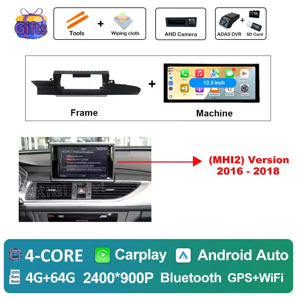 12.3" Android Screen for Audi A6 C7 & A7 (2012–2018) — Wireless CarPlay, Android Auto, QLED, GPS, WiFi