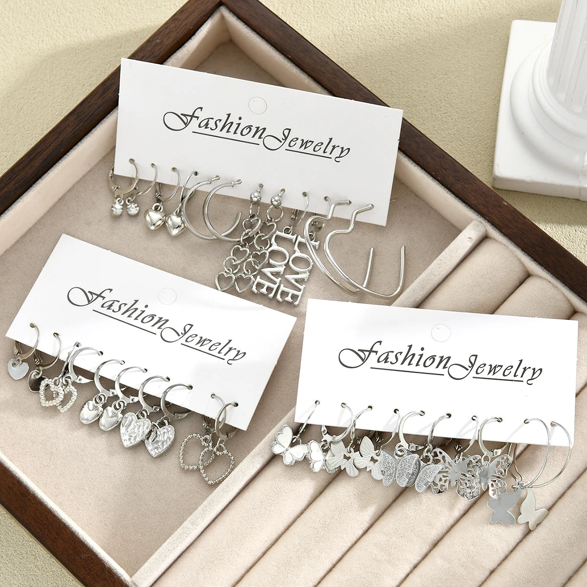 Butterfly & Heart Earrings Set — Vintage Cut-Out Drop Jewellery