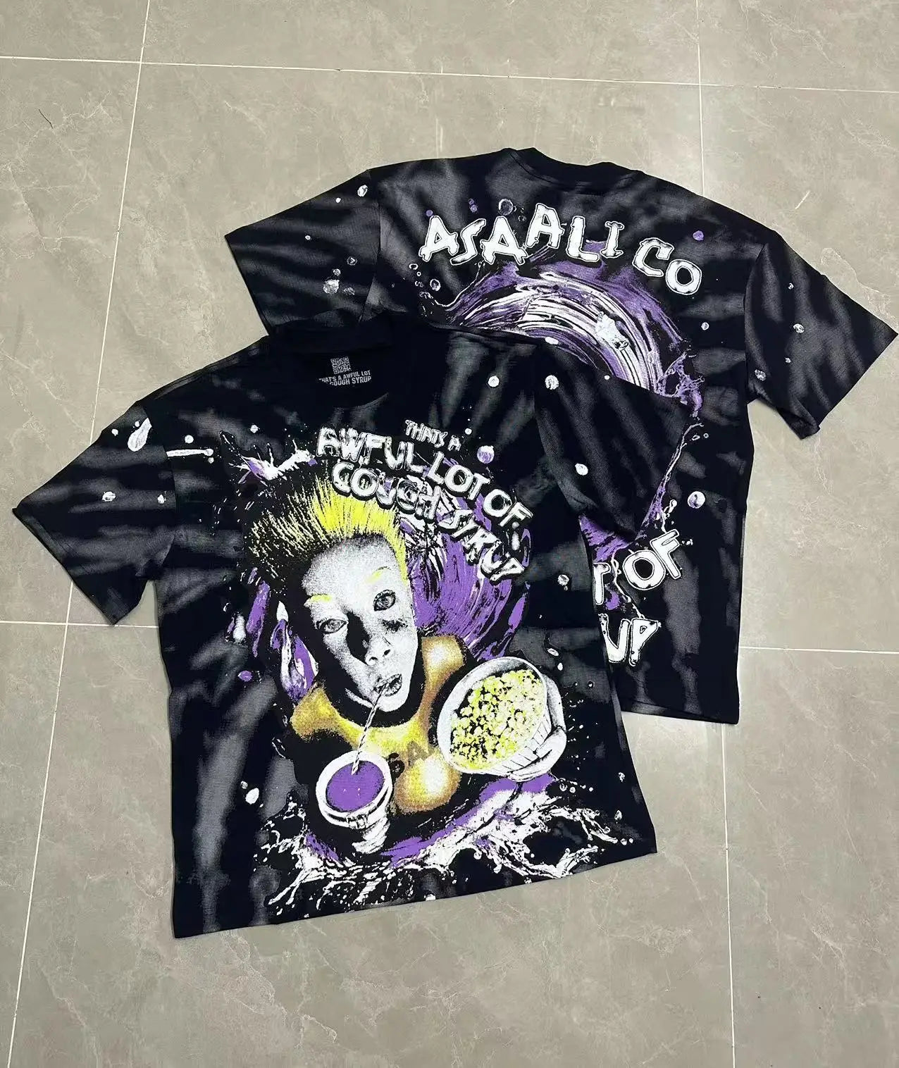 That's A Awful Lot of Cough Syrup Short Sleeve American Street Pop Hip-hop Cartoon Pattern Print Tops COUGH SYRUP T-shirt