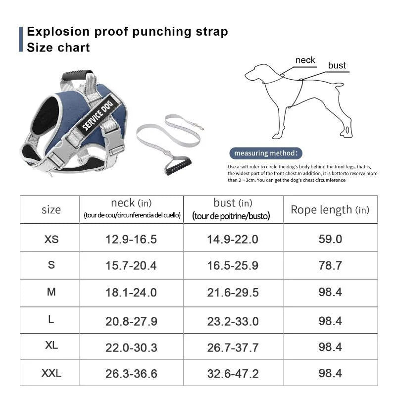 Service Dog Chest Harness No Pull Dog Hook Suitable Large Dog Vest Style Walking Rope Control Dog Strap Accessories Prevent Loss
