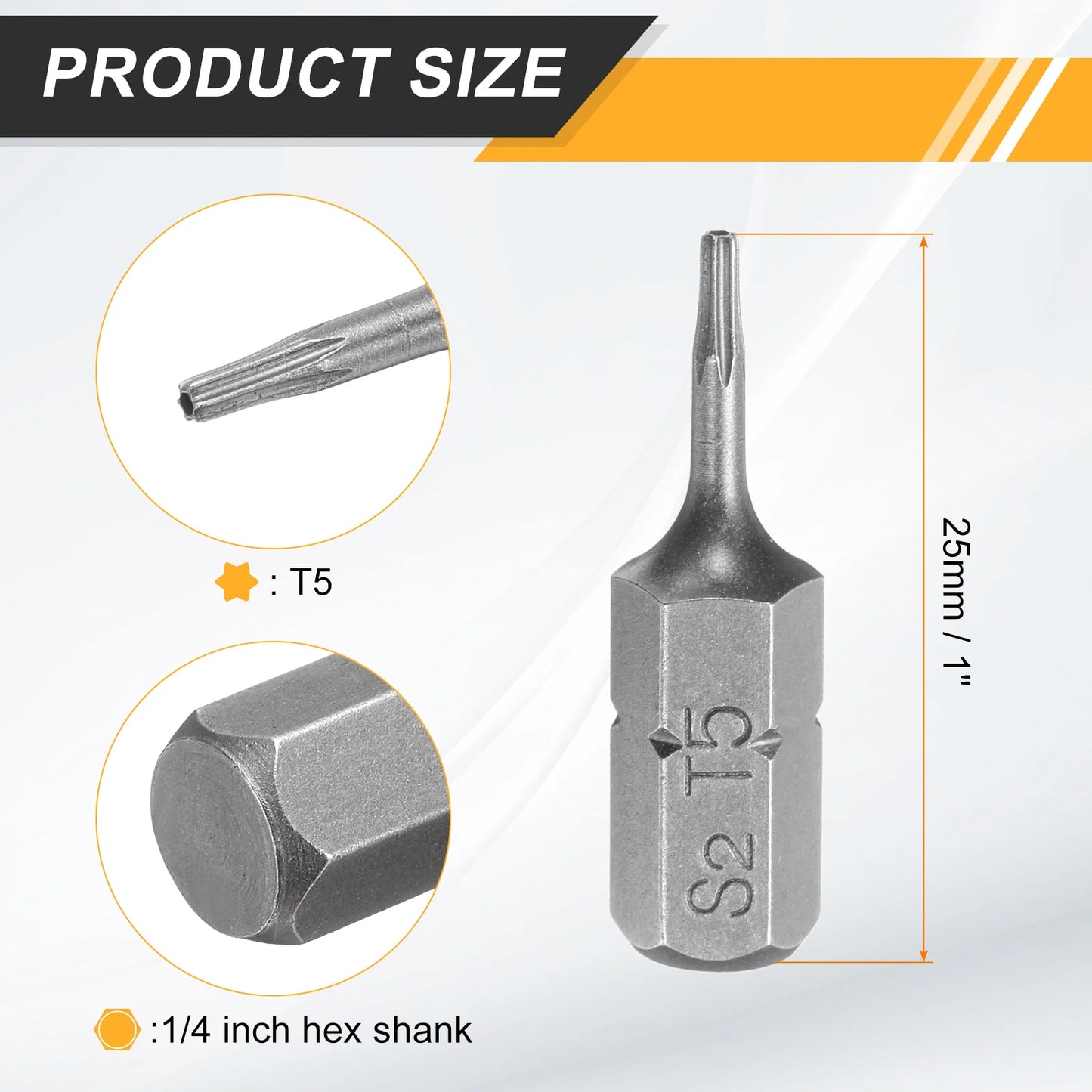 2/5/10pcs T6 T8 T10 T15 T20 T25 T27 T30 T40 Torx Screwdriver Bit 1/4" Hex Shank 25mm S2 Star Head Hex Security Screw Driver Bits