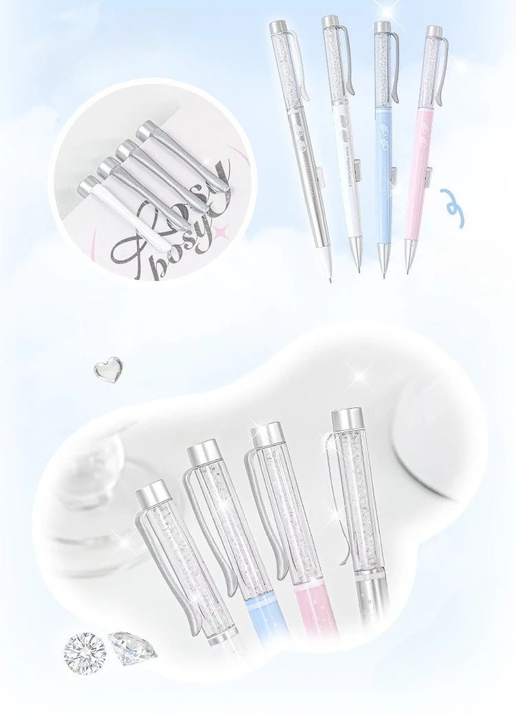 Angel Automatic Pencil Set 0.5HB Glitter Crystal Mechanical Pencil Push Button Cute Student Writing Tools Kawaii School Supplies