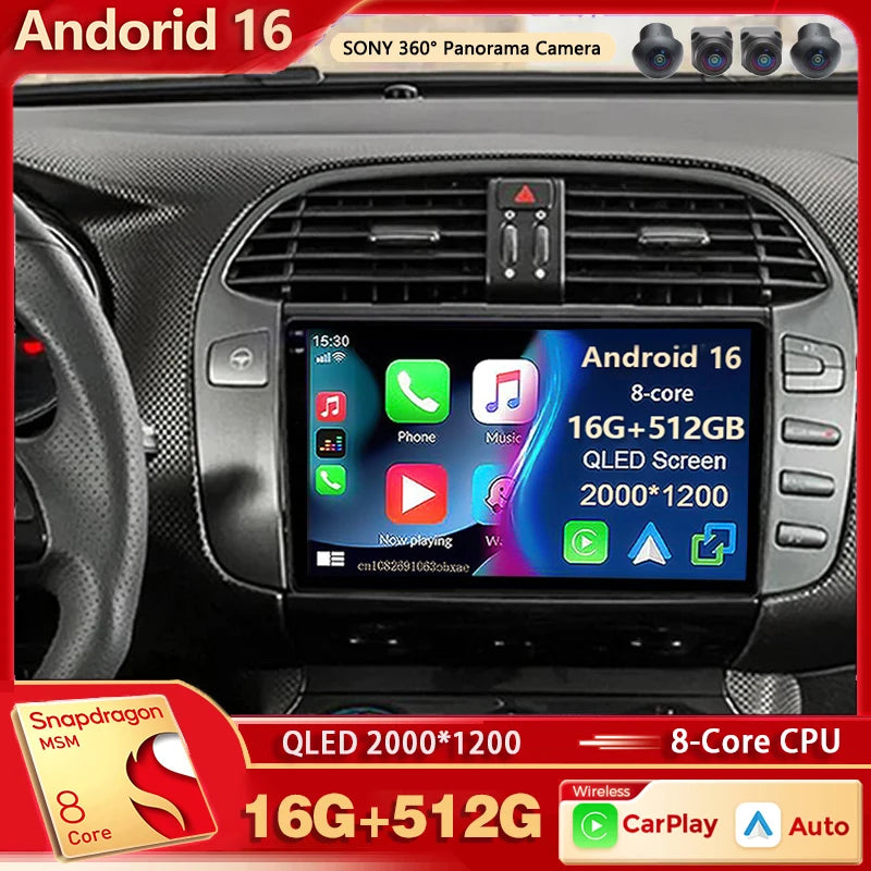 Car Stereo with Apple CarPlay & Android Auto, Compatible with Fiat Bravo 198 II (2007-2014)