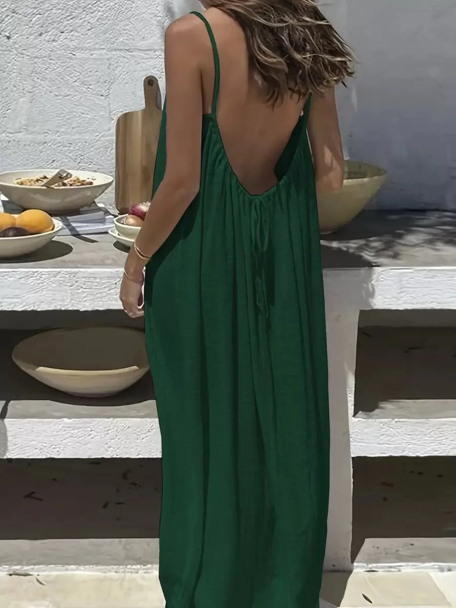 Women's Backless Slip Dress — Loose Breathable Loungewear Maxi