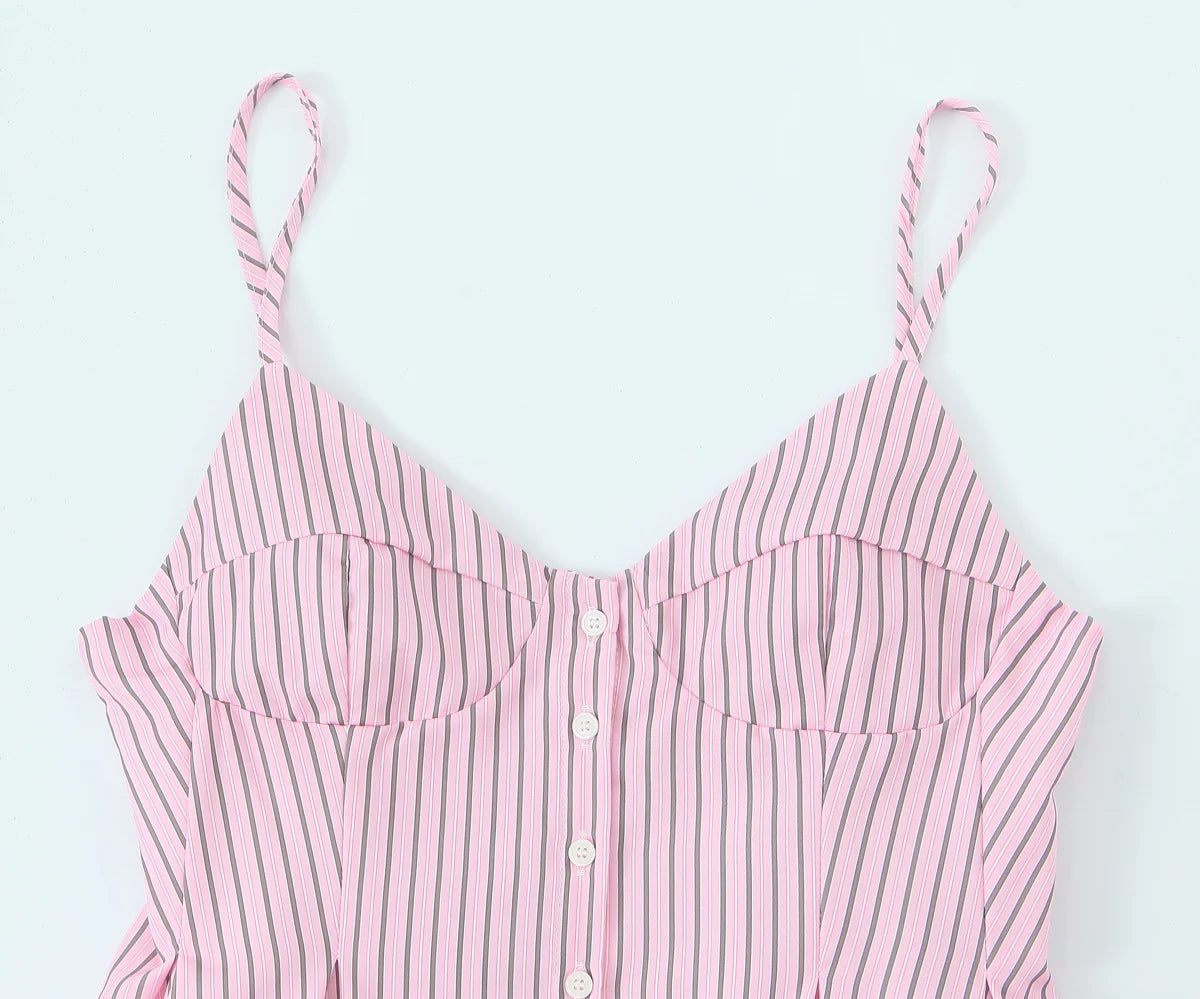 DUOPERI Women 2026 New Fashion Poplin Striped Backless Camisole Thin Straps V-Neck Female Chic Lady Casual Mujer Tops