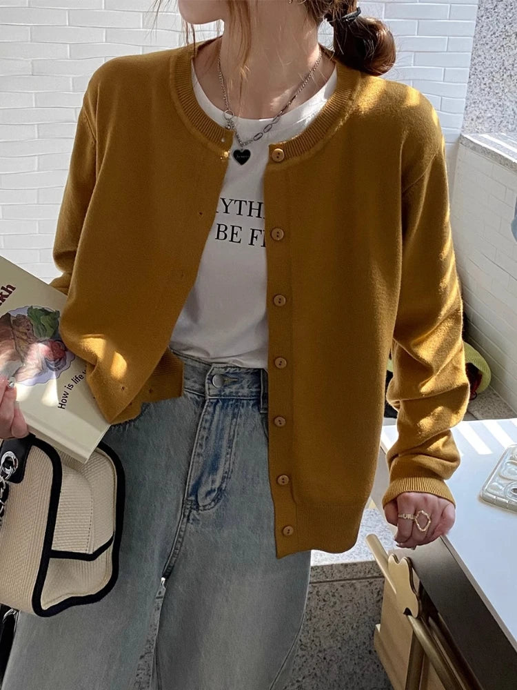 Women's Slim Button Cardigan — Crew Neck Knit