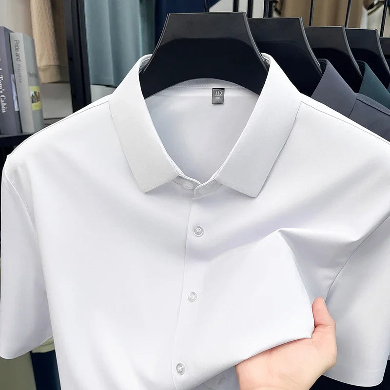 Men's Ice-Silk Dress Shirt - Short Sleeve, Wrinkle-Free Commute