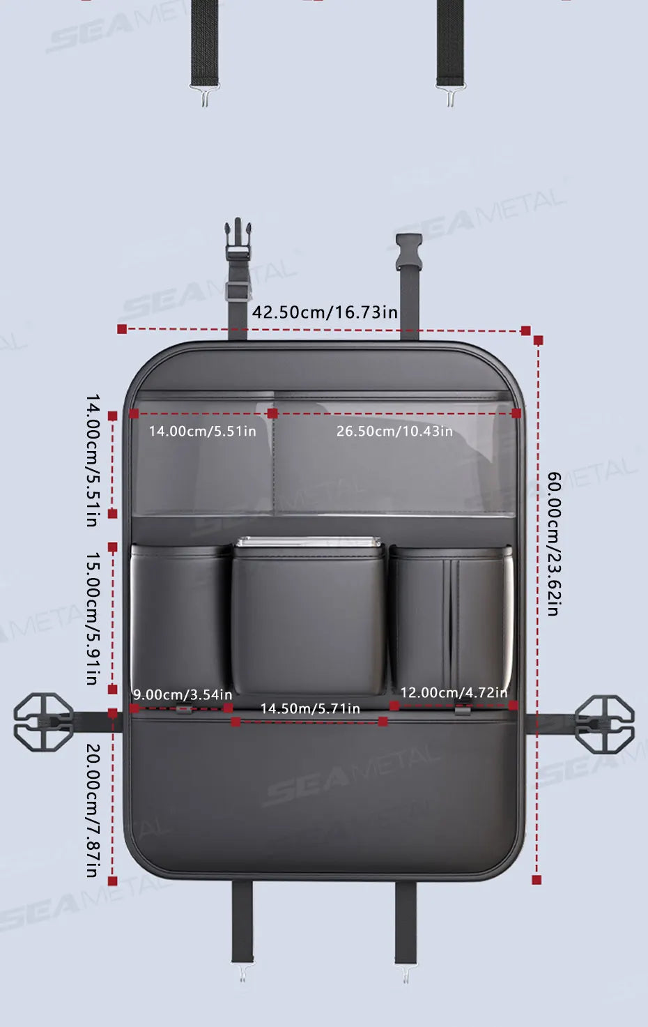 SEAMETAL Car Seat Back Storage Bag Large Capacity Multi-Pocket Backseat Organizer Foldable Dining Table Tablet Tray Hanging Bag