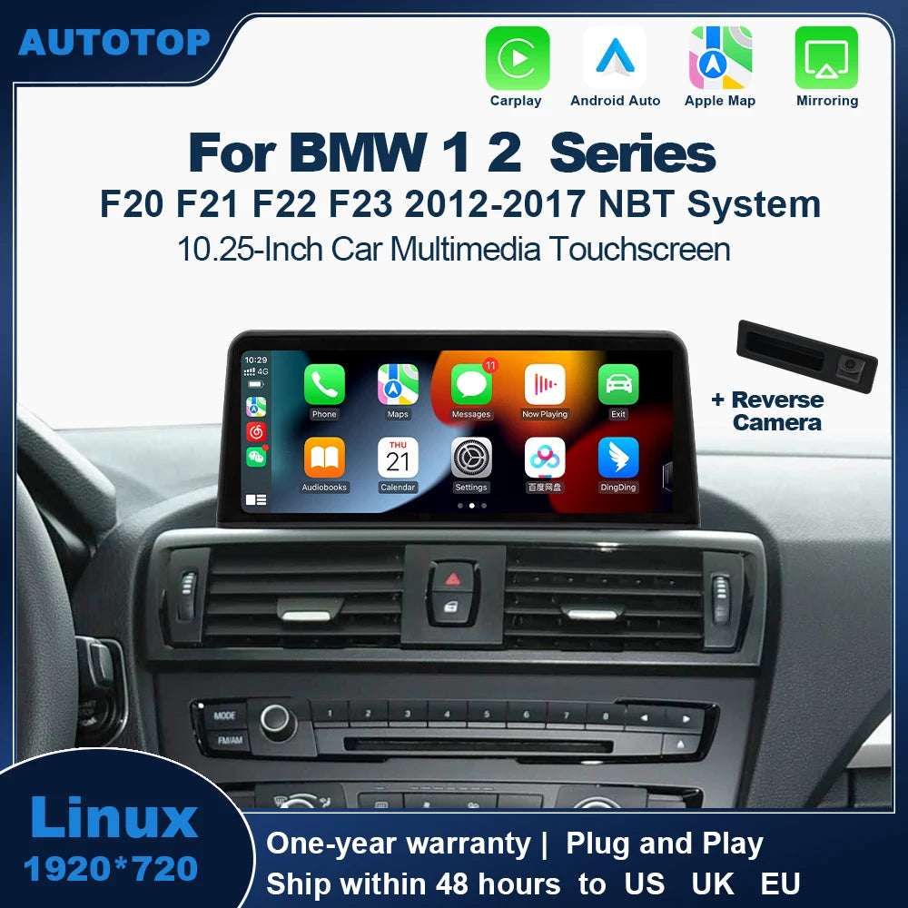 AUTOTOP 10.25" 1920*720 Car Replacement Radio Display for BMW 1 2 series F20 F21 F22 NBT 2026-2026,Wireless CarPlay Android Auto