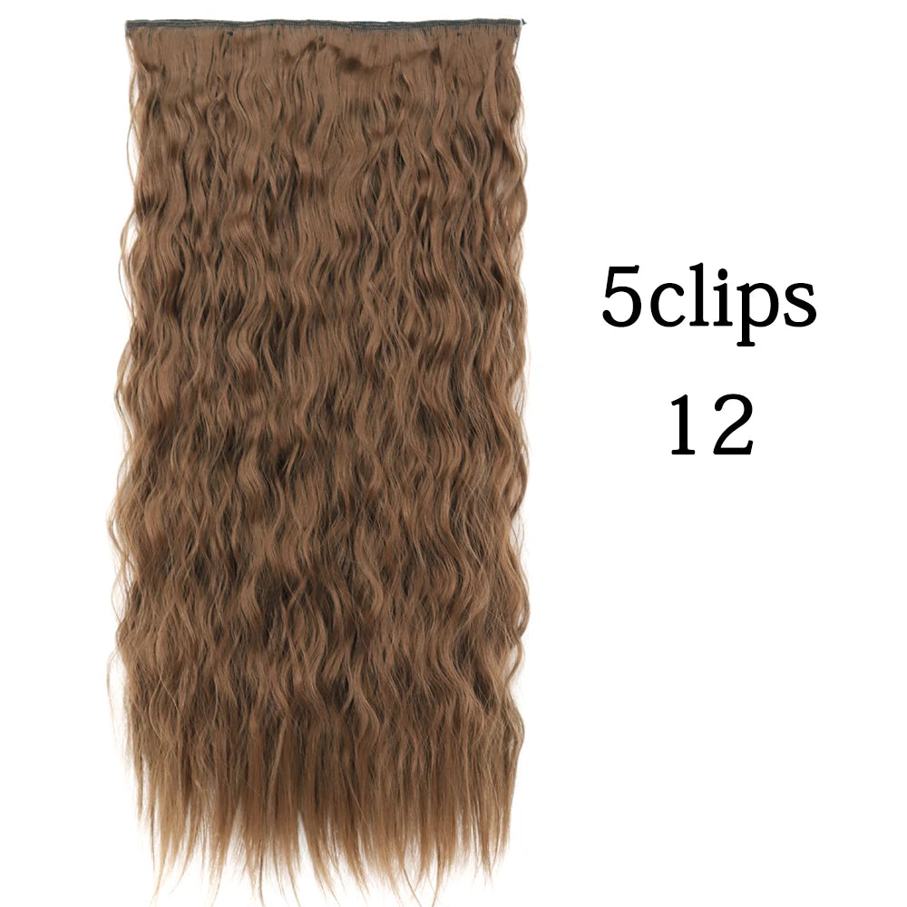 Synthetic 5 Clip In Hair Extensions Long Curly Hairstyle Hairpiece Natural Brown Black 80cm Heat Resistant  Fake Hair For Women
