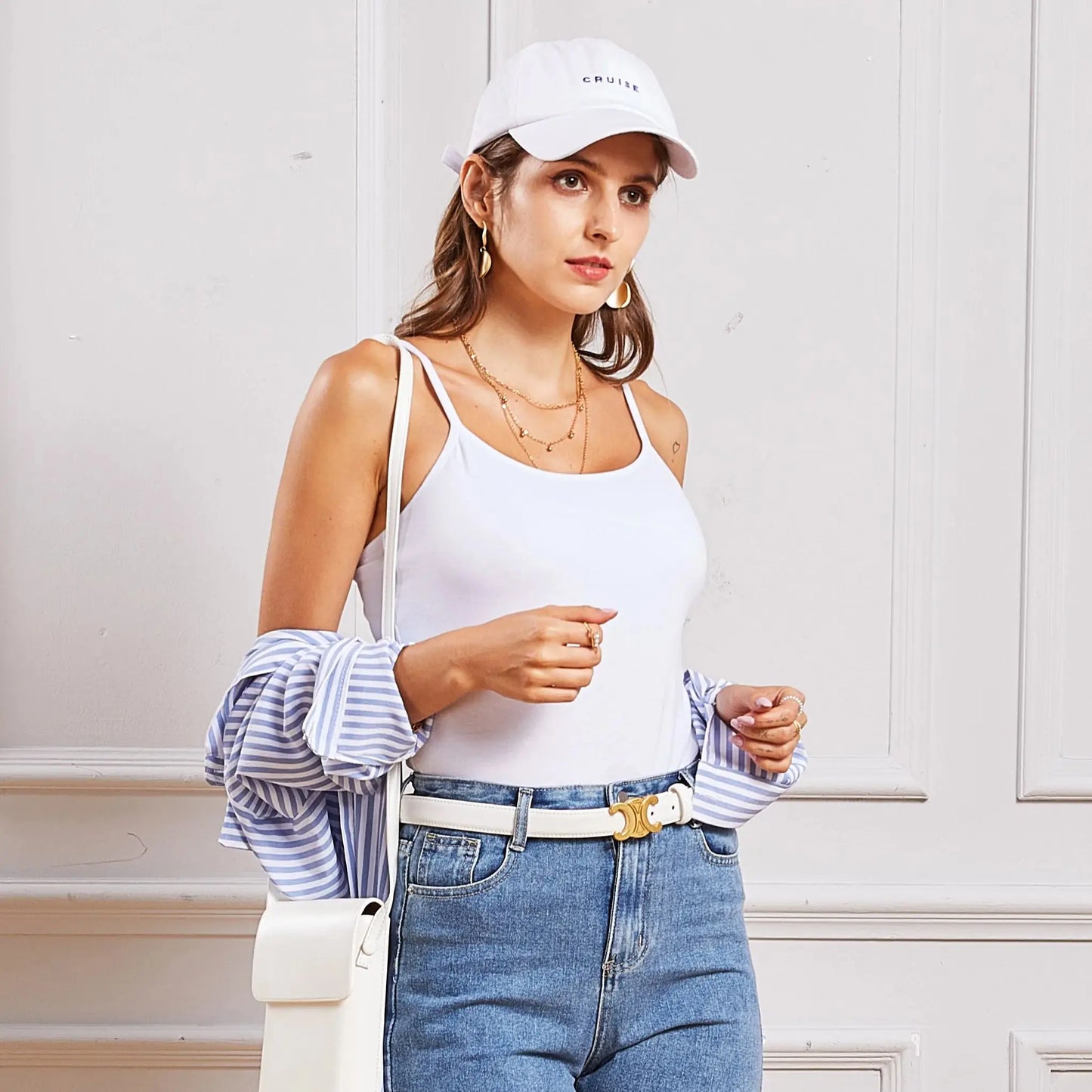 Anfilia Women  Cotton Shelf Bra Camisole Tops Adjustable Spaghetti Strap Tank Top Summer Cami Shirt 3 Pack (No Padded)