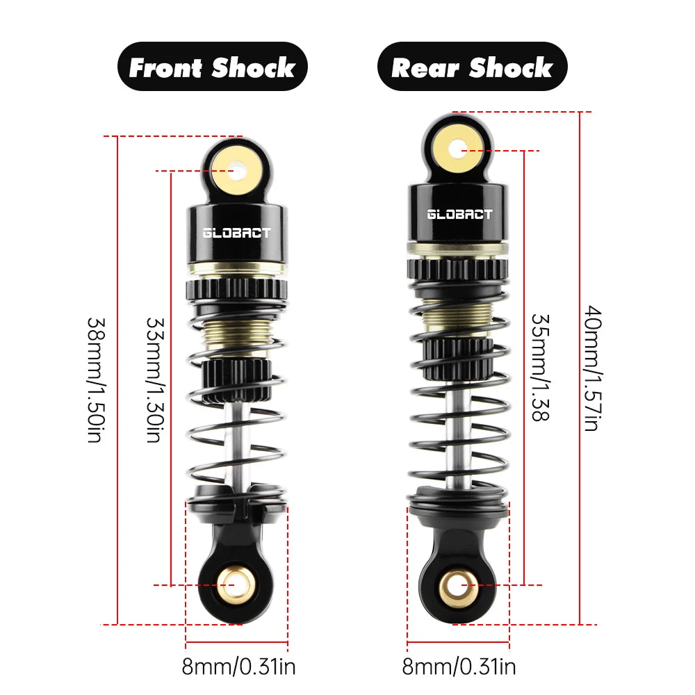 GLOBACT Aluminum F&R Oil Shock Absorber RC Damper for LOSI Micro-B Micro-T 1/24 1/28 RC Race Buggy Upgrade Part (Black Brown)