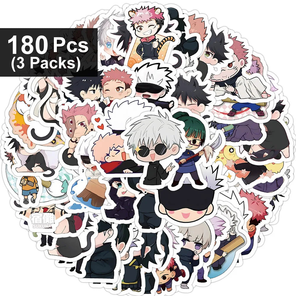 30/60/180pcs Jujutsu Kaisen Anime Stickers Cute Satoru Gojo Itadori Yuji Stationery Cartoon Sticker Phone Laptop Diary Kawaii