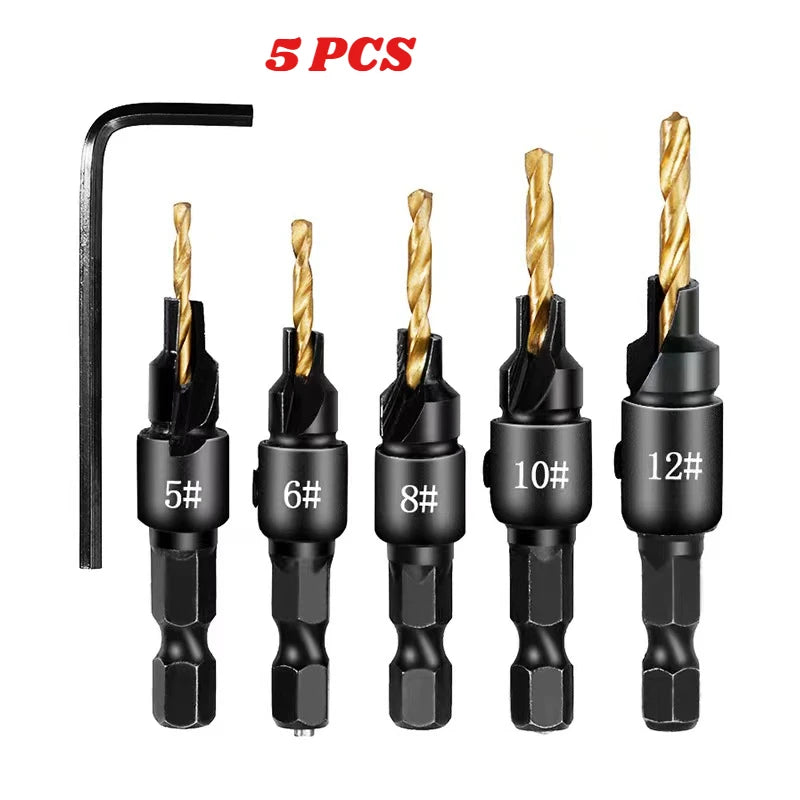 4/5 PCS Woodworking Countersunk Head Drill And Chamfering One Piece Hexagonal Handle Countersunk Fried Dough Twist Drill