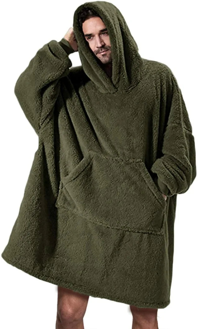 Double-Sided Fleece Hoodie Blanket, Oversized Wearable
