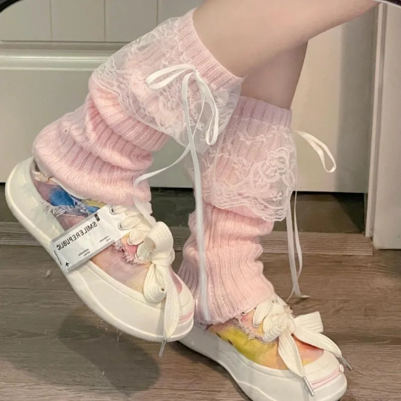 Women's Knit Leg Warmers with Bow - Stretch Ankle Boot Cuffs
