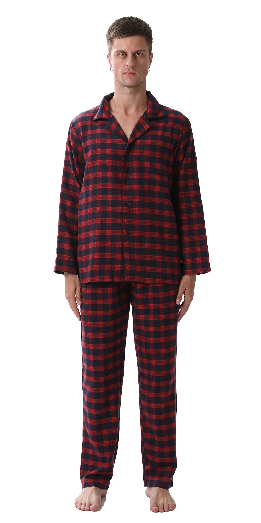 Men's Flannel Plaid Pajama Set - Button Shirt & Pants with Pockets - photo 9