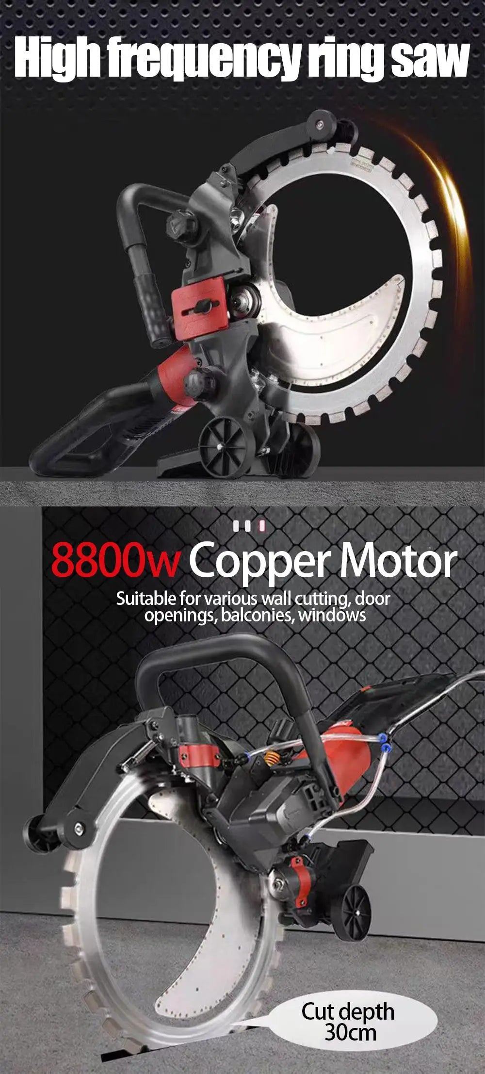 Can cut 30CM Concrete Saw High Frequency Brushless Ring Saw Electric Concrete Cutter Wall Cutting Wet Saw For Stone Cutting