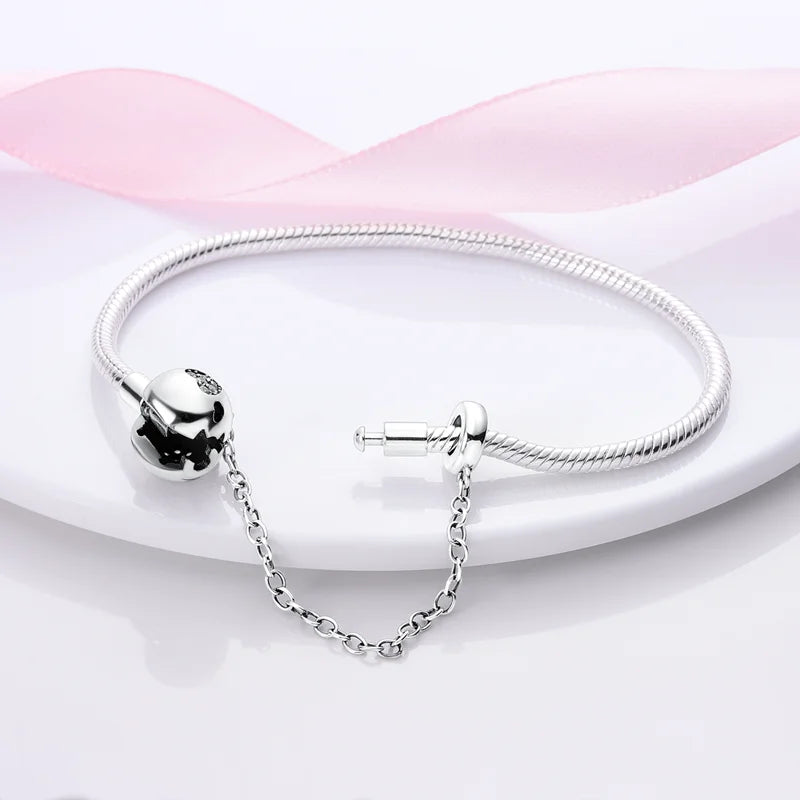 925 Sterling Silver Charm Bracelet – Star Moon Sun Four Leaf Clover Zircon | DIY Birthday Gift for Women (17-20cm)