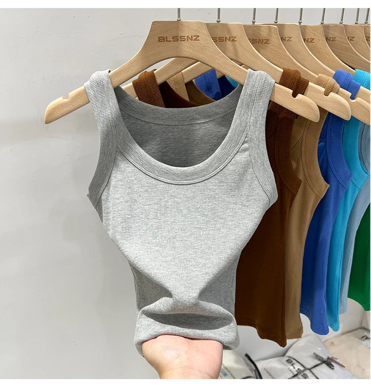 AOSSVIAO Women Solid Round Neck Ribbed Tank Top Camisole Women 2026 Summer Basic Elastic Tank Top O Neck Solid Tank Top