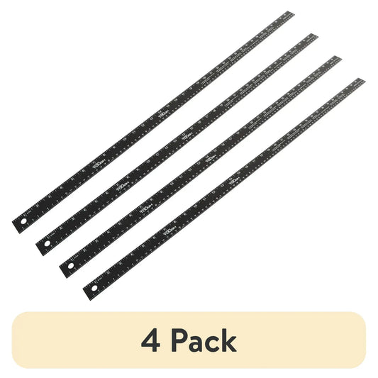 (4 pack) Hyper Tough 36 inch Ruler, Bulk Aluminum Metal, Black