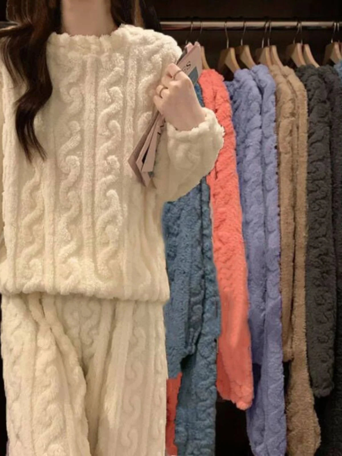 Women's Thick Coral Fleece PJs - Round Neck Winter Sleepwear, Plus Size - photo 3