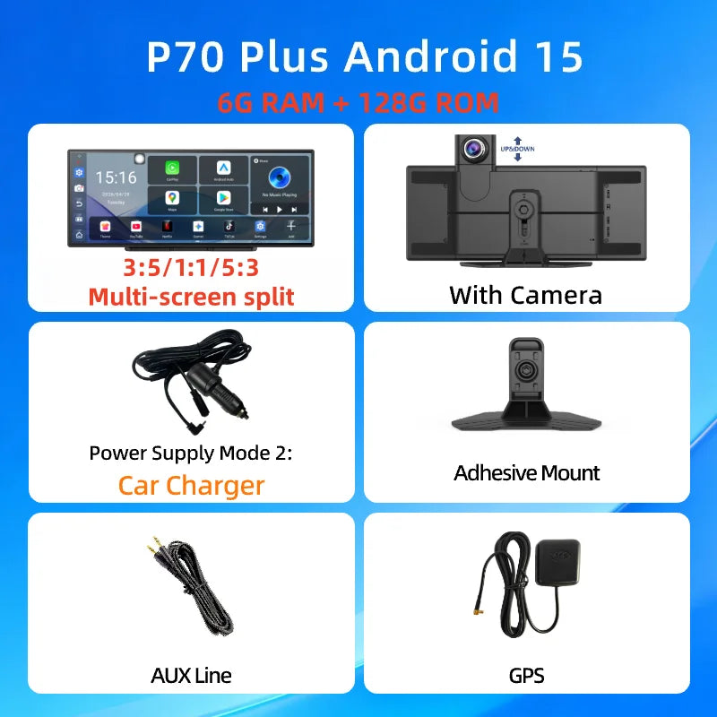 Imagebon P70Plus 11.4" Android 15 Dash Cam with CarPlay & Android Auto