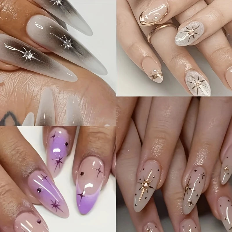 3 Set of Metal Laser Starburst Nail Art Stickers, Disposable Self-Adhesive Nail Stickers for Women DIY Artistic Decorative Acces