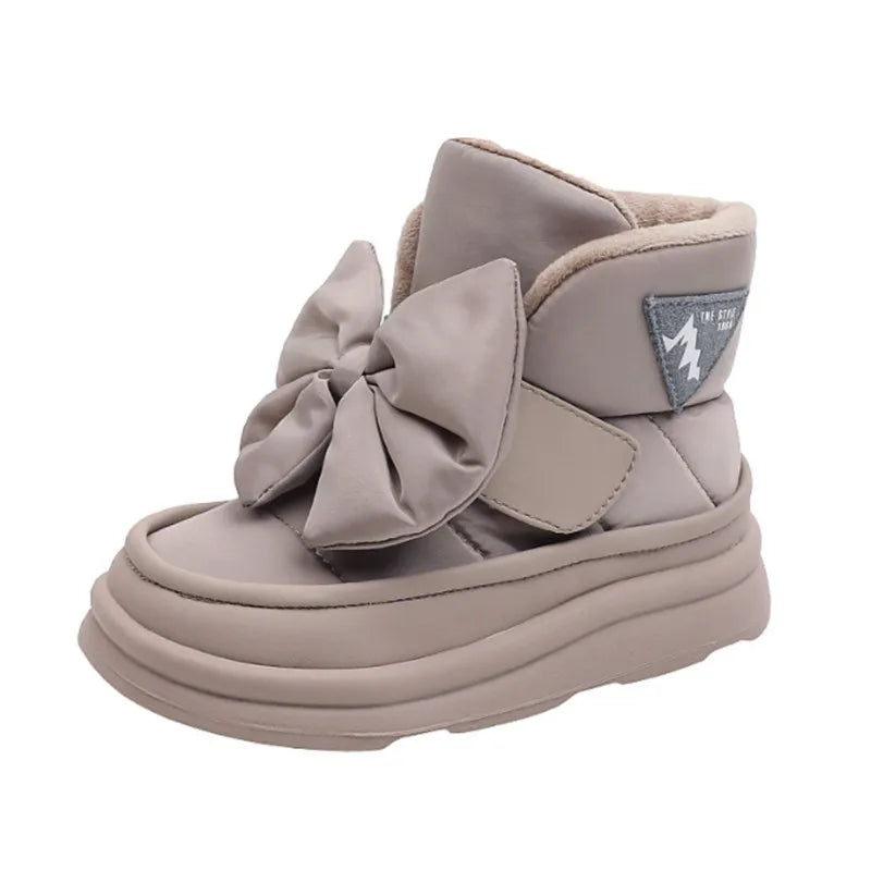 Girls' Plush Lined Snow Boots with Bow - Kids Winter Boots