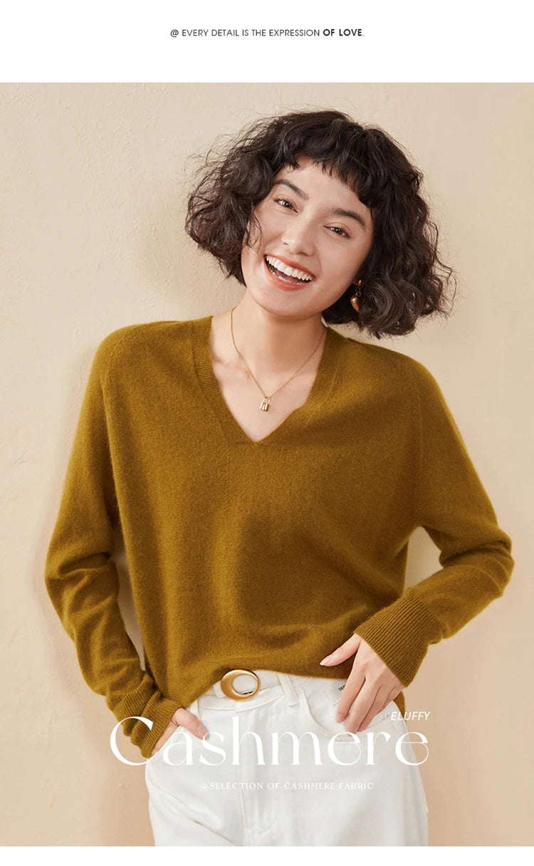 Women's Cashmere V-Neck Sweater, Knit Pullover