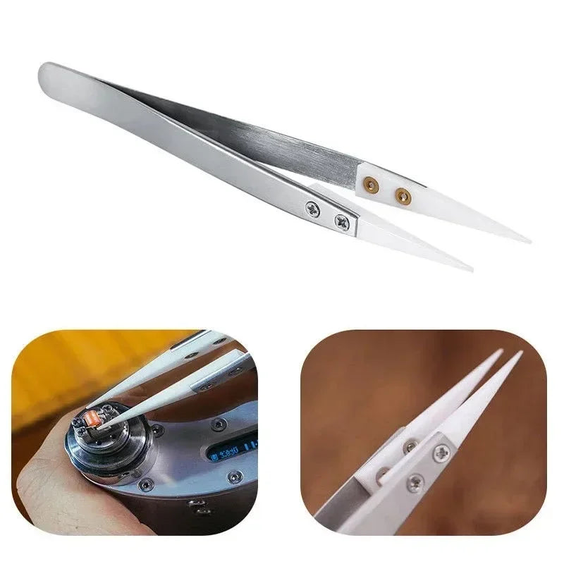 1-3pcs Ceramic Tip Labor-saving Electronic Soldering Tweezers, Anti-Static Reverse Acid Resistant Precision Chuck Tweezers