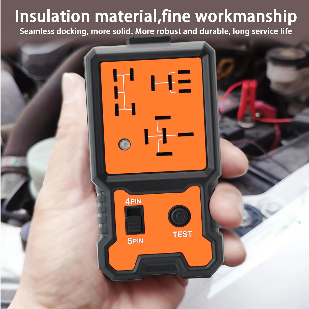 Compact 12V Automotive Relay Tester with Battery Clamp - Easy-To-Use 4-Pin and 5-Pin Relay Tester with Clear Terminal Display, Spdt Switch and Copper Contacts, Hard-Wired/Battery-Powered (Battery Not Included), Suitable for E