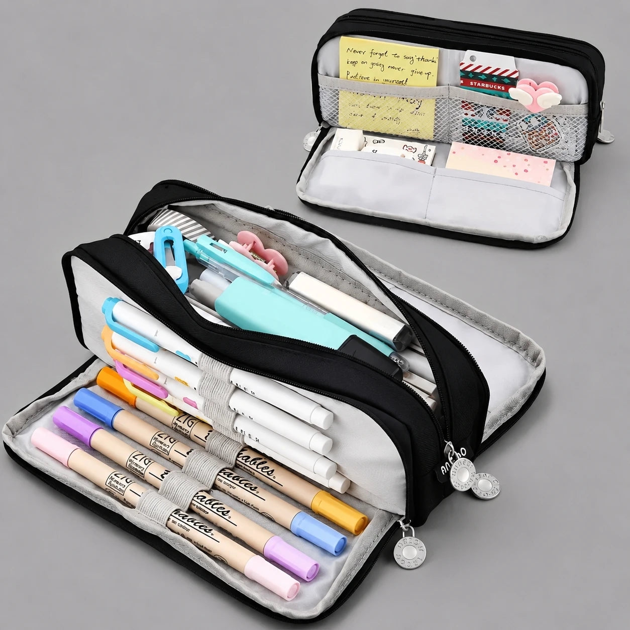 Large-Capacity Three-Layer Oxford Cloth Pencil Case with Versatile Functions, Suitable for Both Student and Office Scenarios.