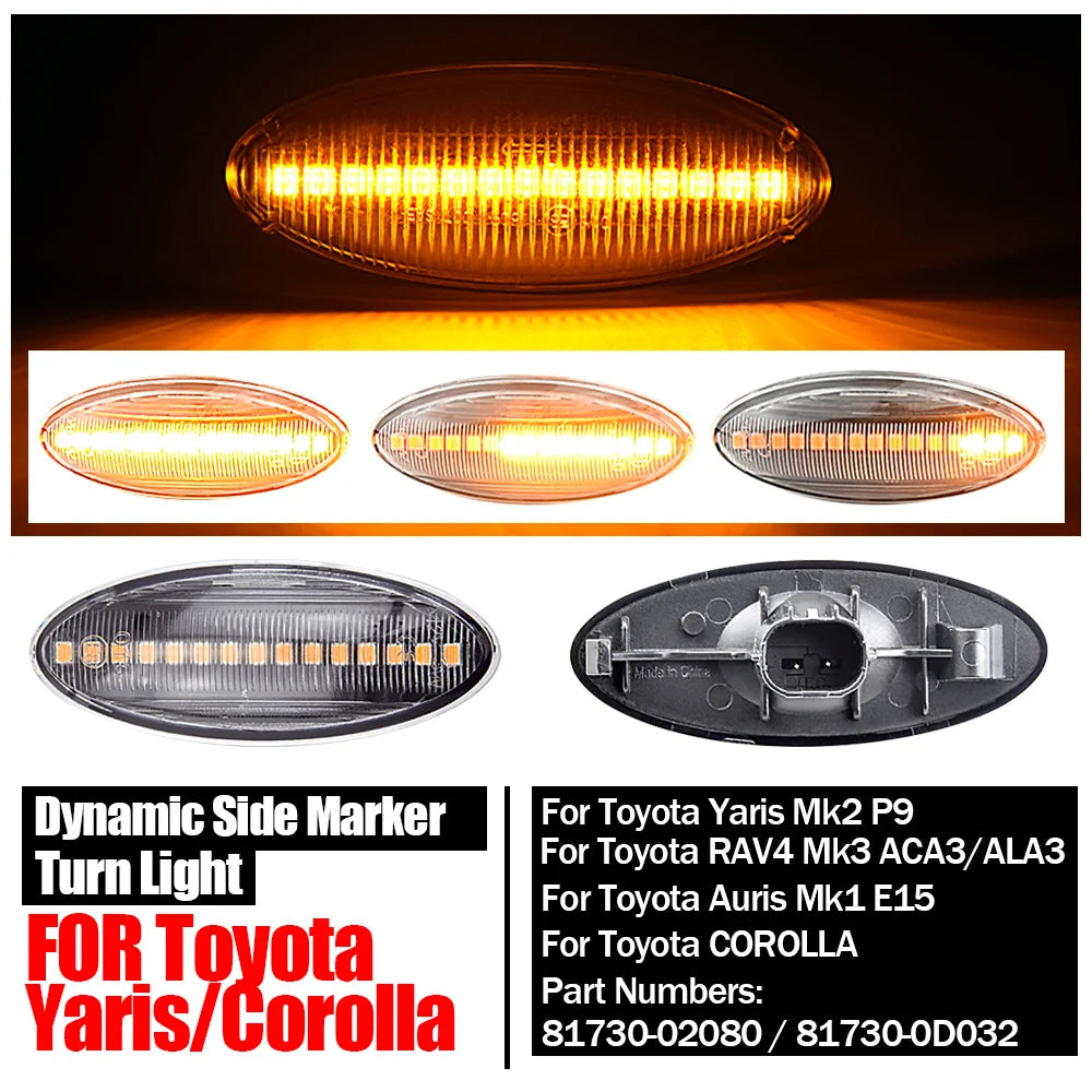 1 Pair LED Car Dynamic Side Marker Blinker Light For Toyota Yaris COROLLA Auris Mk1 E15 RAV4 Mk3 Etios Scroll Turn Signal Lamp