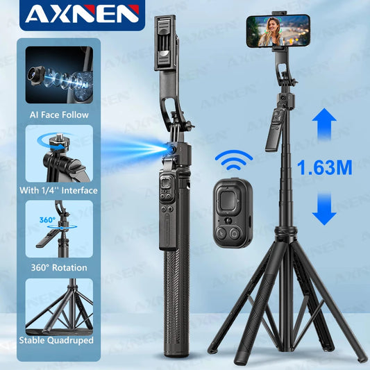 AXNEN C17 64" AI Face Tracking Selfie Stick Tripod – 360° Auto Rotation, Bluetooth Remote & Quadruped Stand
