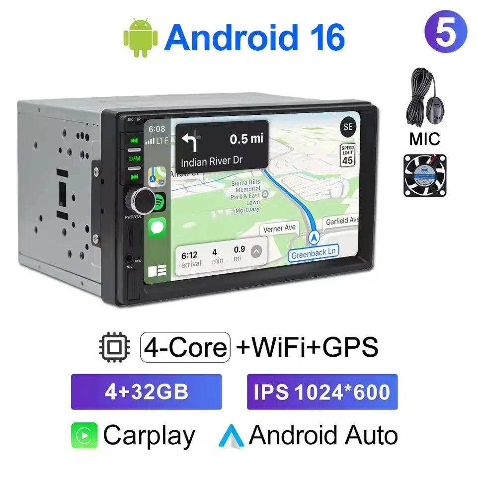 CAIXI Universal 2-DIN Android 14 Car Stereo — CarPlay, Android Auto, GPS for Toyota, Nissan, Jeep, Hyundai, Kia, Chevrolet, VW, Fiat