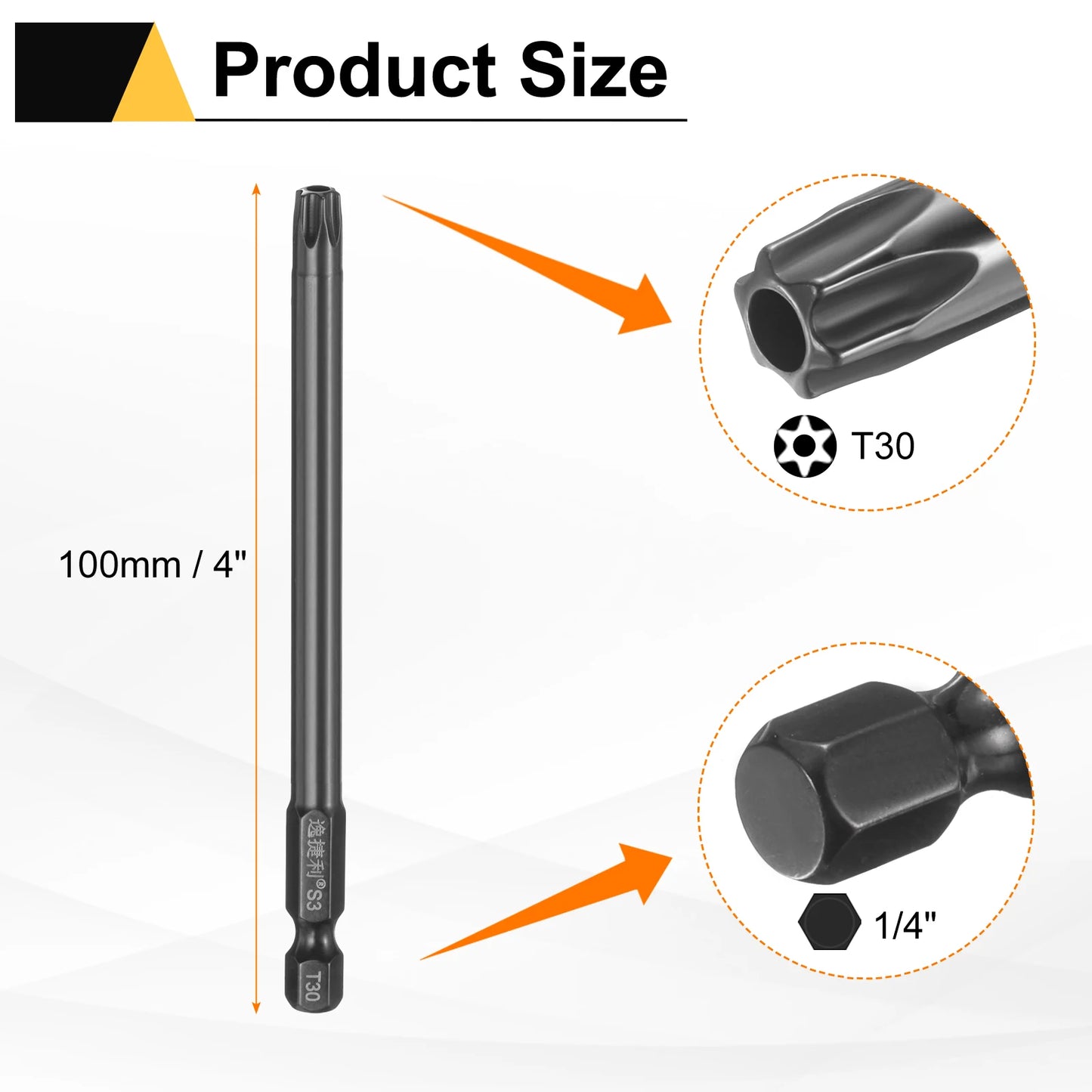 3pcs T6 T7 T8 T9 T10 T15 T20 T25 T27 T30 T40 Torx Screwdriver Bit 1/4" Hex Shank 75mm/100mm Magnetic Tamper Proof Star Hex Bits