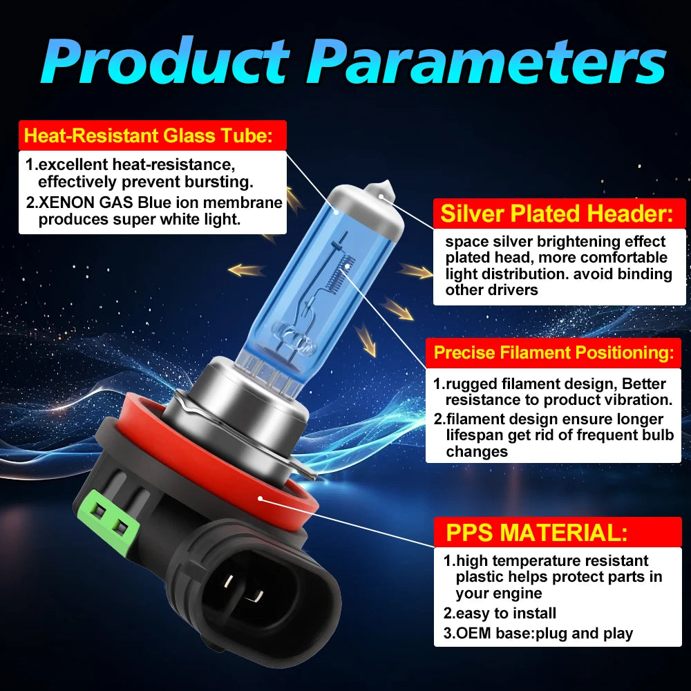 200W 20000LM H7 H11 Halogen Headlight H1 H4 9012 9007 H13 Hi/Lo Beam 12V 6000K Canbus No Error HB3 9005 HB4 9006 White Bulb