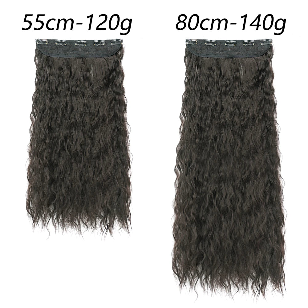 Synthetic 5 Clip In Hair Extensions Long Curly Hairstyle Hairpiece Natural Brown Black 80cm Heat Resistant  Fake Hair For Women