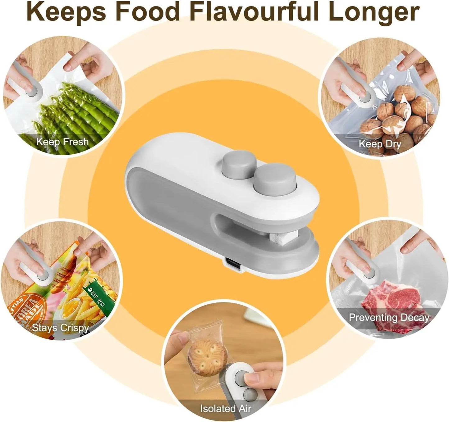 1 pcs Mini Handheld Bag Sealer, Locks in Freshness for Chips, Nuts. 10x6x4cm,  Cordless