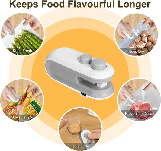 1 pcs Mini Handheld Bag Sealer, Locks in Freshness for Chips, Nuts. 10x6x4cm,  Cordless