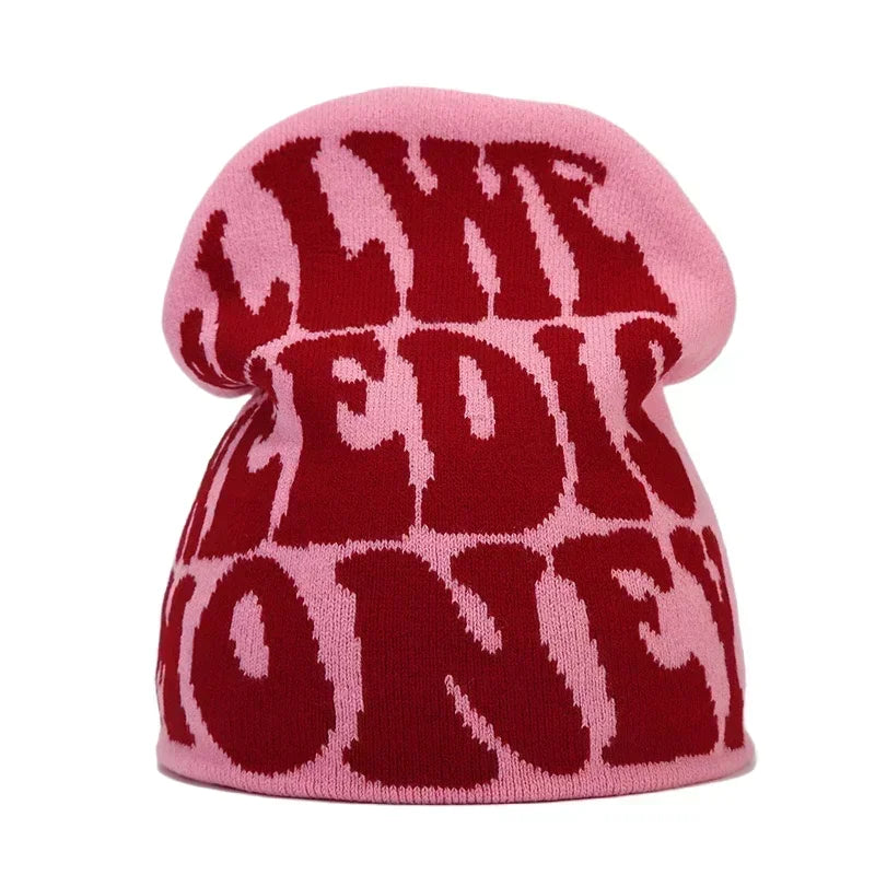 Y2K Letter Knit Beanie, Warm Ski Hat