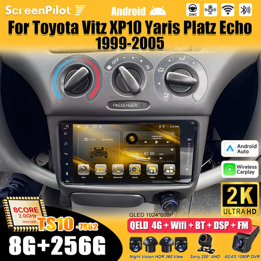 8-Core Android Car Stereo for Toyota Vitz XP10, Yaris, Platz & Echo (1999–2005) — CarPlay, RDS, Touchscreen
