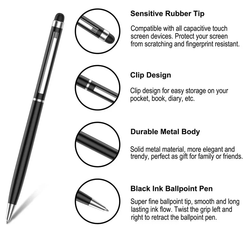20-200 Pens Each Pack Mini Metal 2-in-1 Stylus Universal Ballpoint Pen Custom Logo Text Engraving Office School Advertising Pen