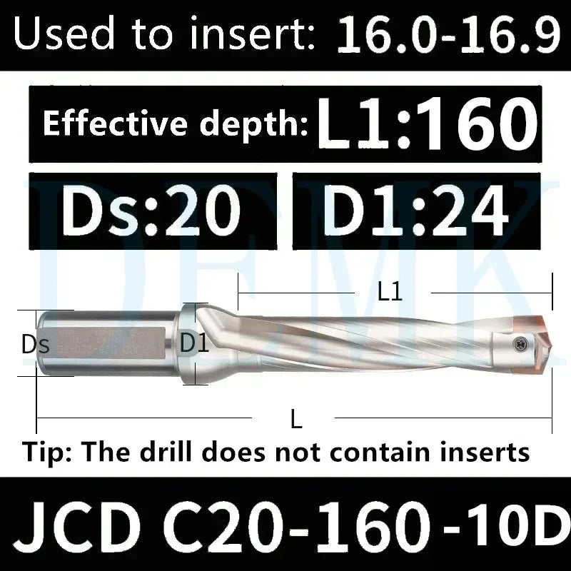 JCD Crown U-Drill Rod 10-25mm, Internal Cooling Indexable Drill