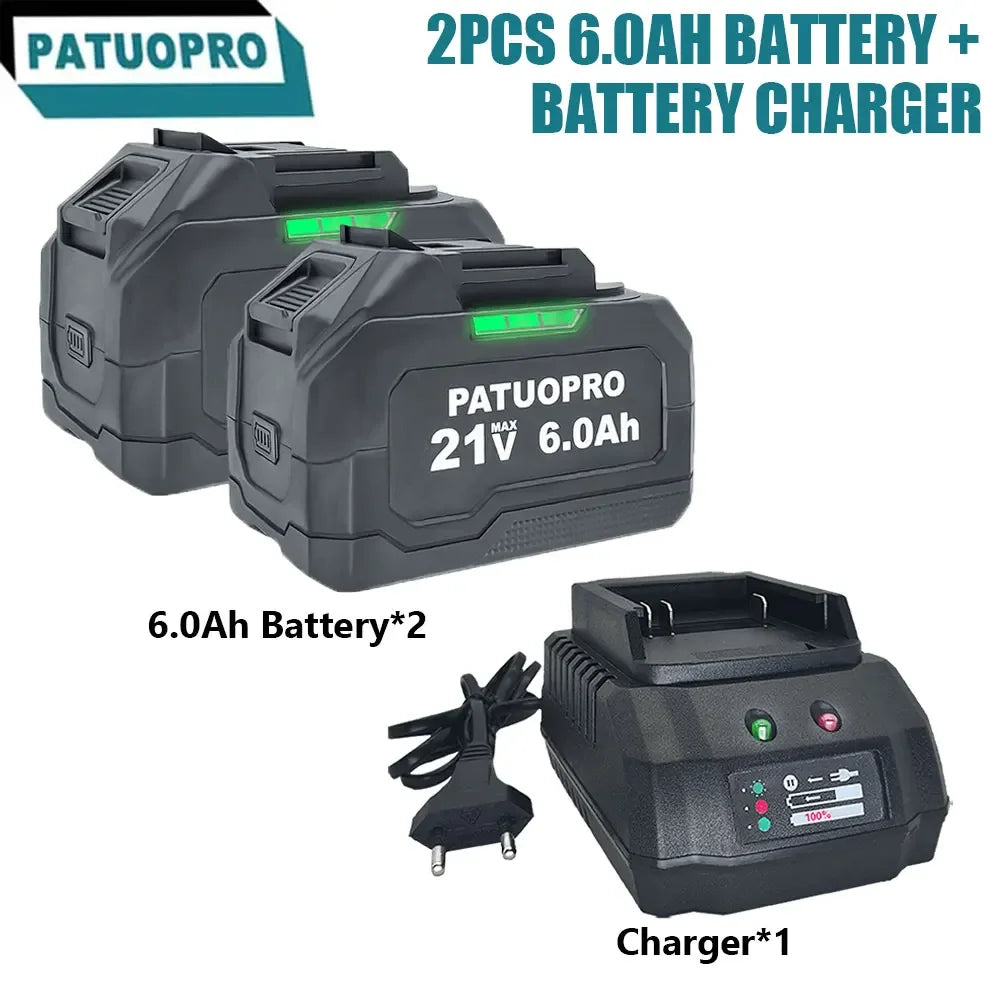 PATUOPRO 18-21V 2.0-6.0Ah Rechargeable Lithium Battery For Makita 18V Cordless Wrench Saw Drill Angle Grinder Blower Screwdriver