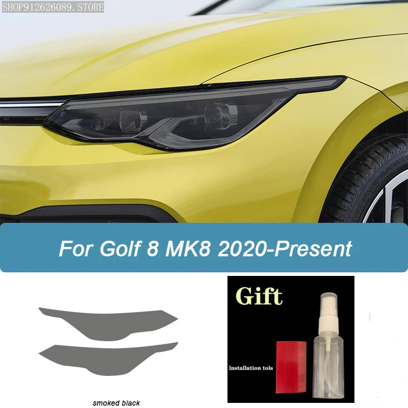 2Pcs Headlight Protective Film – Smoked Black Tint TPU Wrap Compatible with Volkswagen Golf 8 MK8 2020 2021